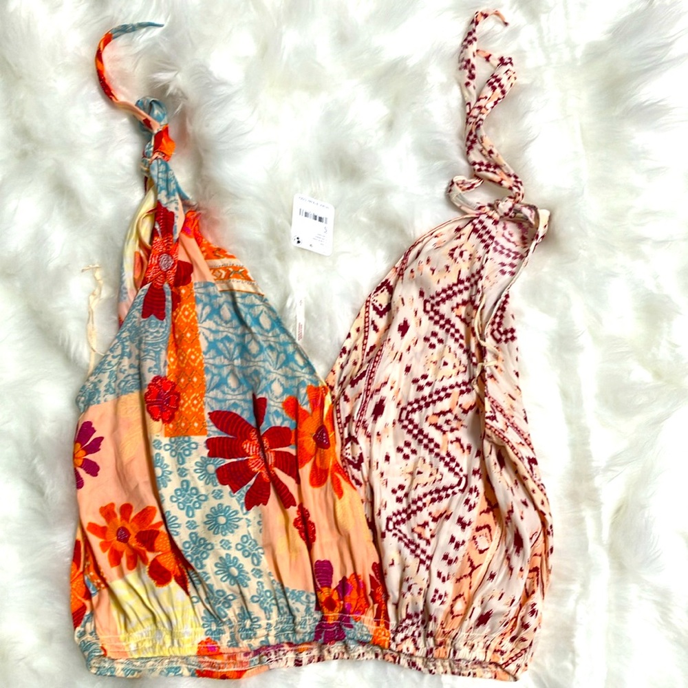 Free People Cross front Shoulder Tie Adjustable tank Small Floral Tropic… - Picture 5 of 9